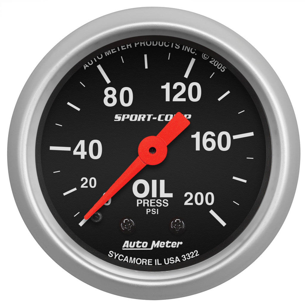 AutoMeter 3322 GAUGE, OIL PRESSURE, 2 1/16", 200PSI, MECHANICAL, SPORT-COMP