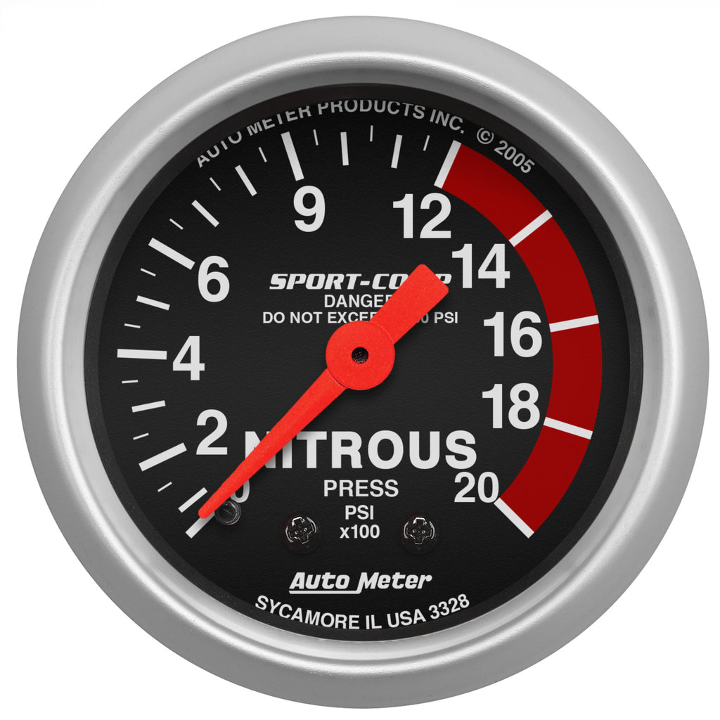 AutoMeter 3328 GAUGE, NITROUS PRESSURE, 2 1/16", 2000PSI, MECHANICAL, SPORT-COMP