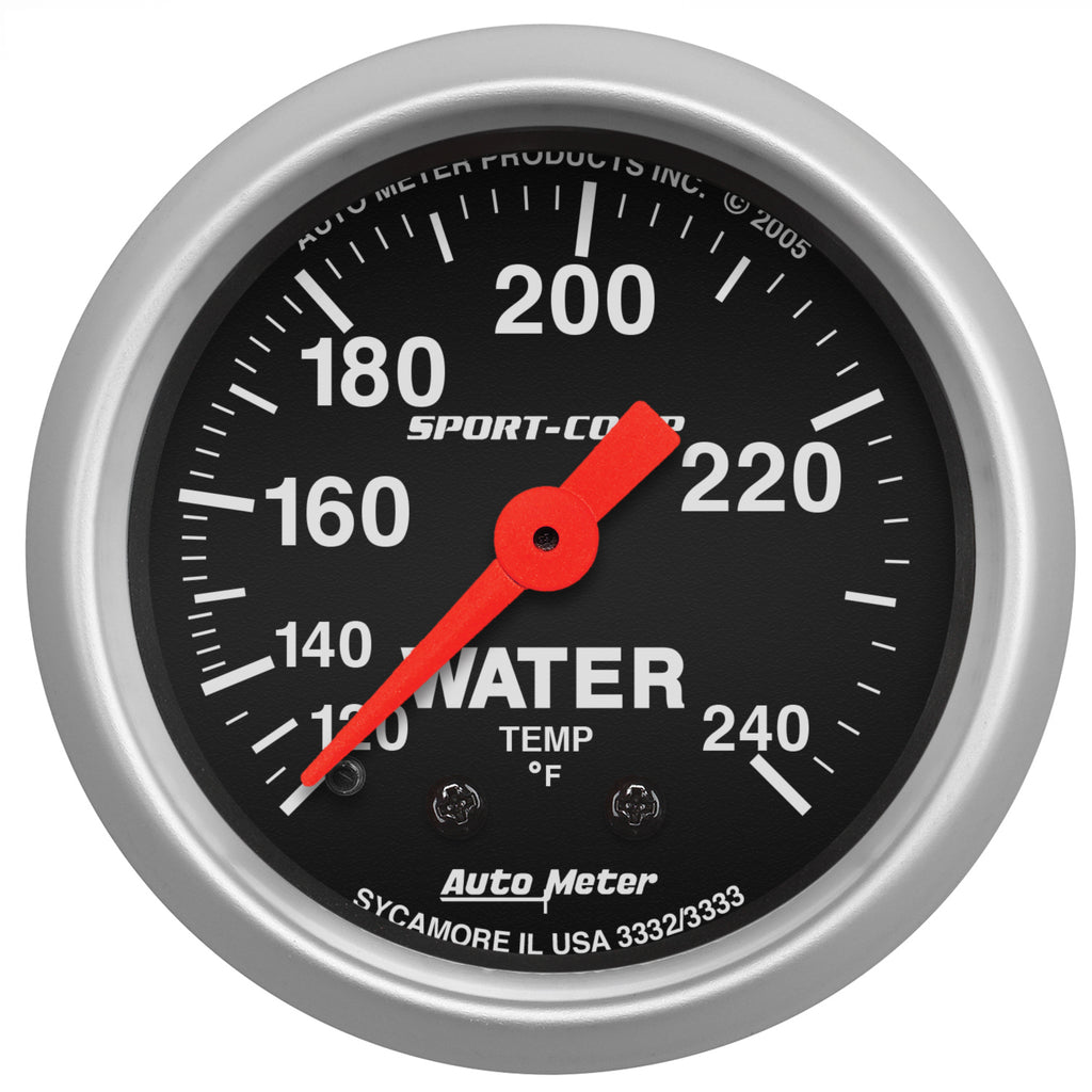 AutoMeter 3332 GAUGE, WATER TEMP, 2 1/16", 120-240?F, MECHANICAL, SPORT-COMP