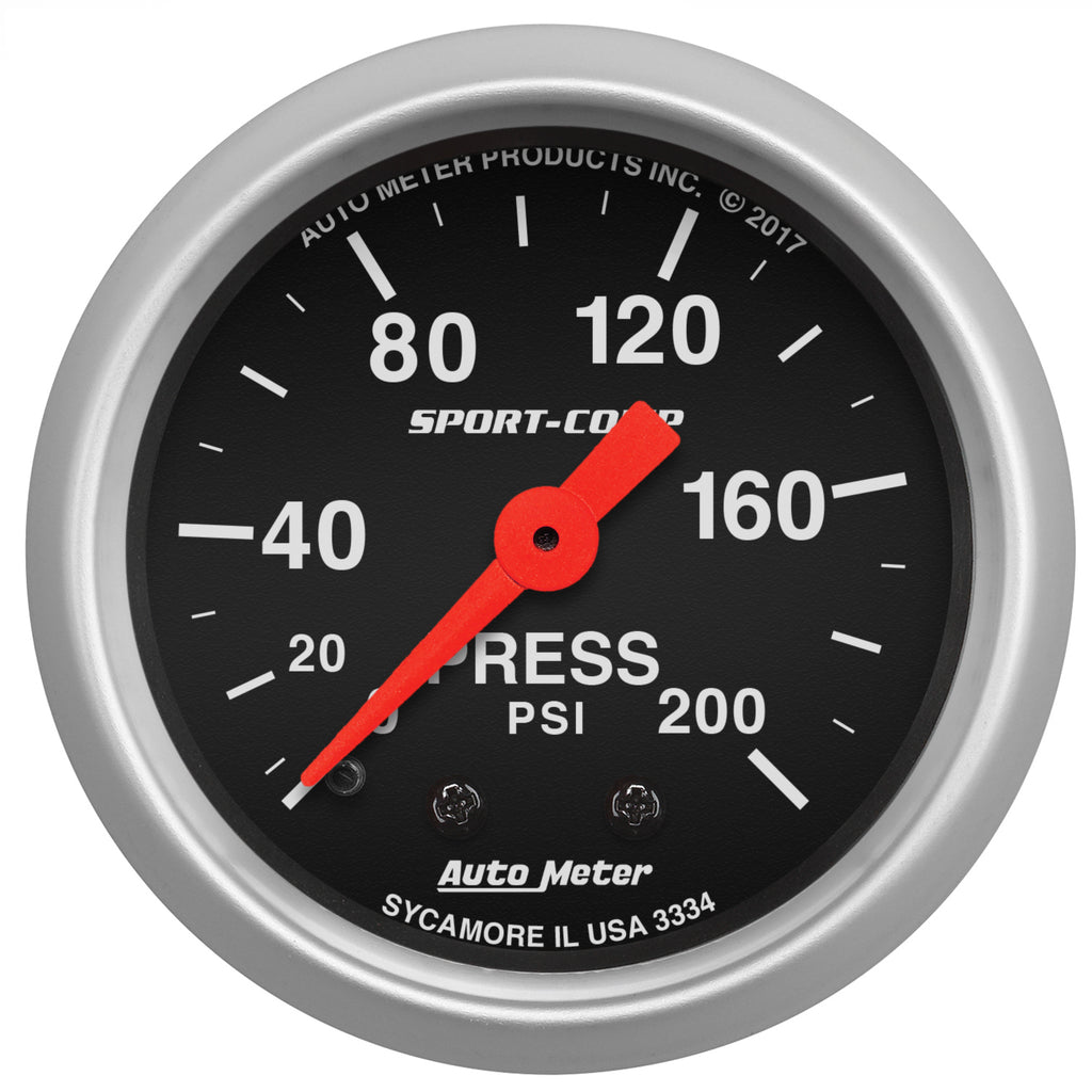 AutoMeter 3334 GAUGE, PRESSURE, 2 1/16", 200PSI, MECHANICAL, SPORT-COMP
