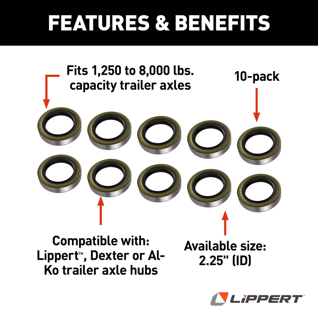 CURT 333963 Double Lip Grease Seal - 2.25" ID, 10-Pack