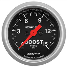 Load image into Gallery viewer, AutoMeter 3350 GAUGE, BOOST, 2 1/16", 15PSI, DIGITAL STEPPER MOTOR, SPORT-COMP