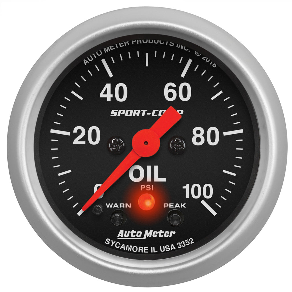 AutoMeter 3352 GAUGE, OIL PRESS, 2 1/16", 100PSI, DIGITAL STEPPER MOTOR W/PK & WRN, SPORT-COMP