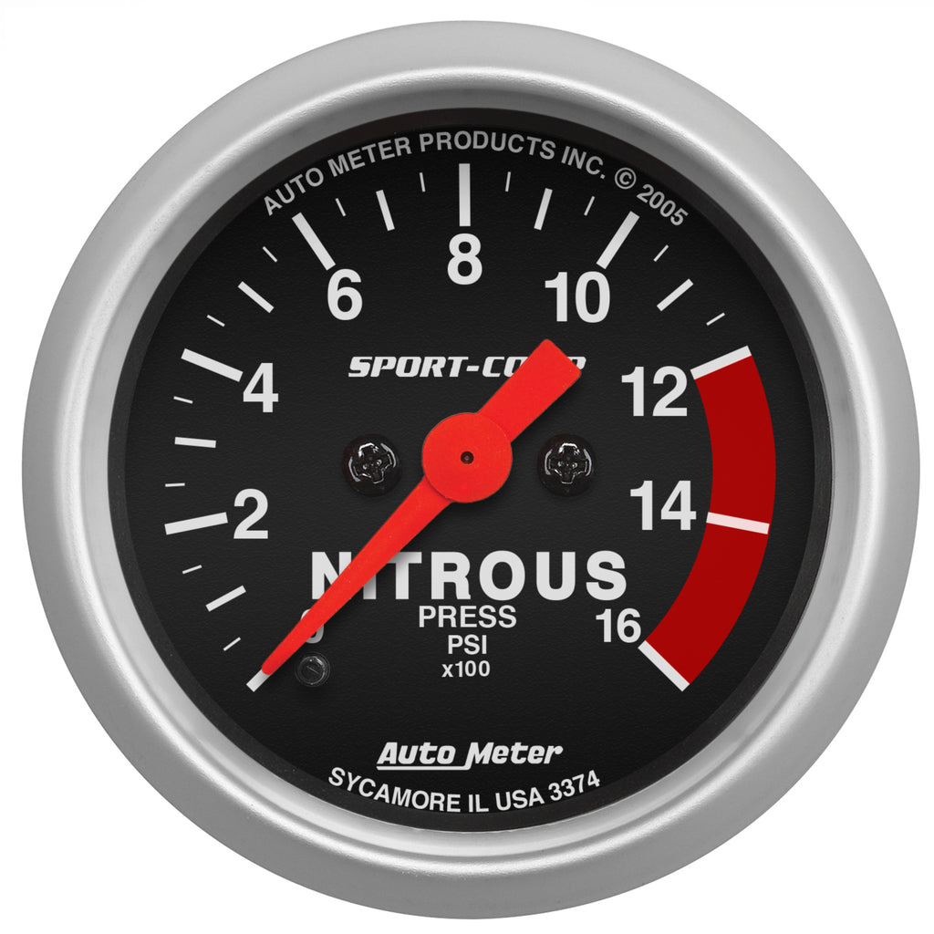 AutoMeter 3374 GAUGE, NITROUS PRESSURE, 2 1/16", 1600PSI, DIGITAL STEPPER MOTOR, SPORT-COMP