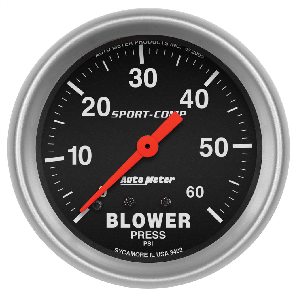 AutoMeter 3402 GAUGE, BLOWER PRESS, 2 5/8", 60PSI, MECHANICAL, SPORT-COMP