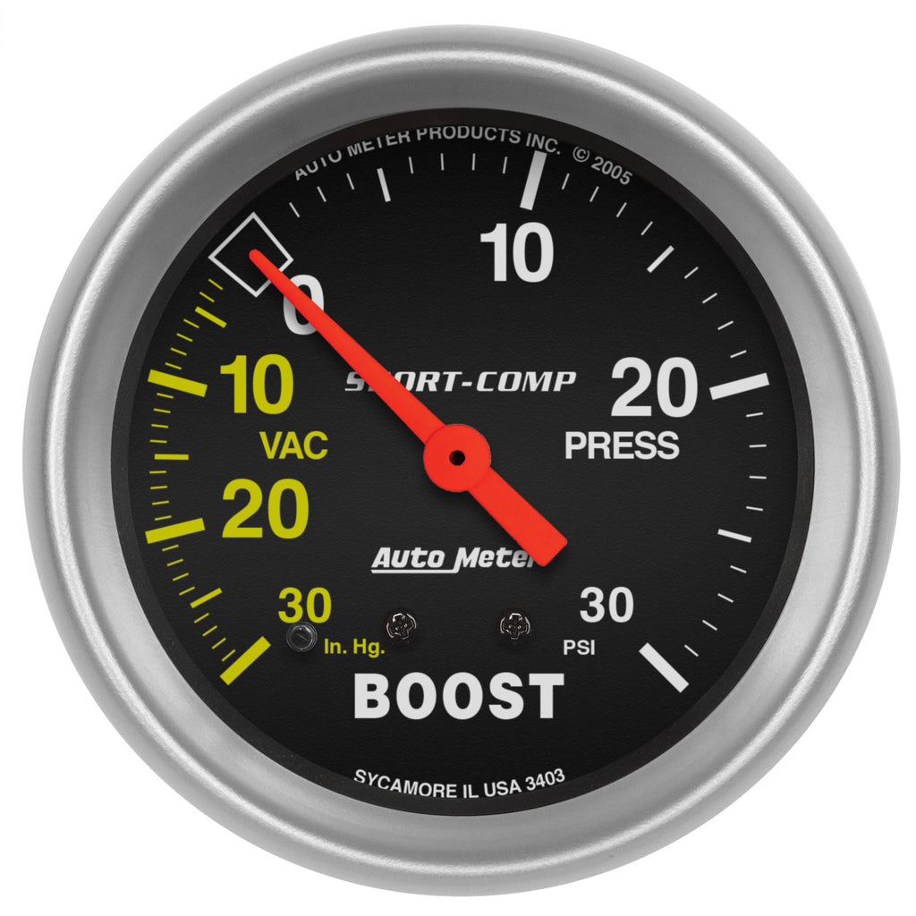 AutoMeter 3403 GAUGE, VAC/BOOST, 2 5/8", 30INHG-30PSI, MECHANICAL, SPORT-COMP