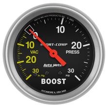 Load image into Gallery viewer, AutoMeter 3403 GAUGE, VAC/BOOST, 2 5/8", 30INHG-30PSI, MECHANICAL, SPORT-COMP