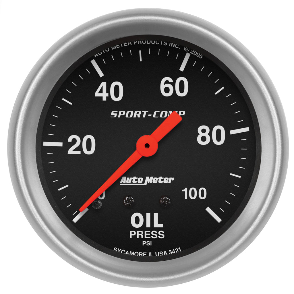 AutoMeter 3421 GAUGE, OIL PRESSURE, 2 5/8", 100PSI, MECHANICAL, SPORT-COMP