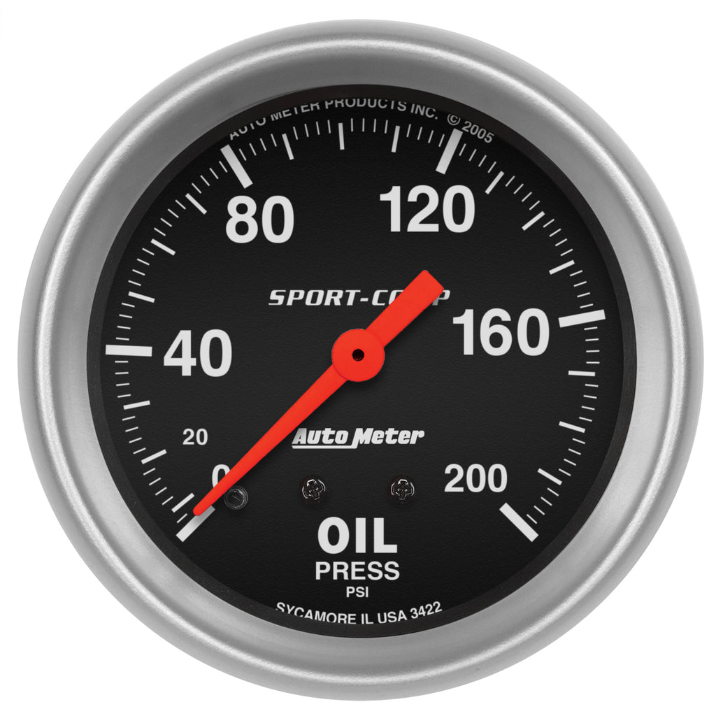 AutoMeter 3422 GAUGE, OIL PRESSURE, 2 5/8", 200PSI, MECHANICAL, SPORT-COMP