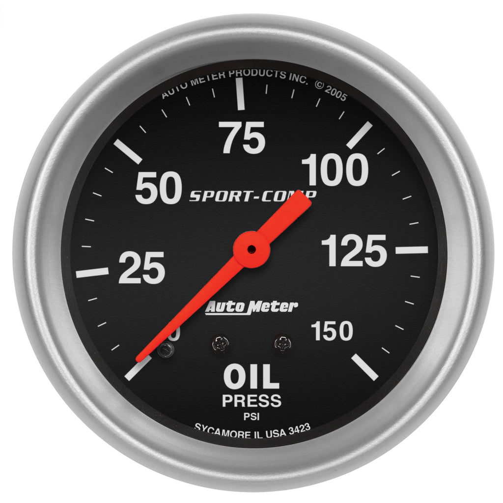 AutoMeter 3423 GAUGE, OIL PRESSURE, 2 5/8", 150PSI, MECHANICAL, SPORT-COMP