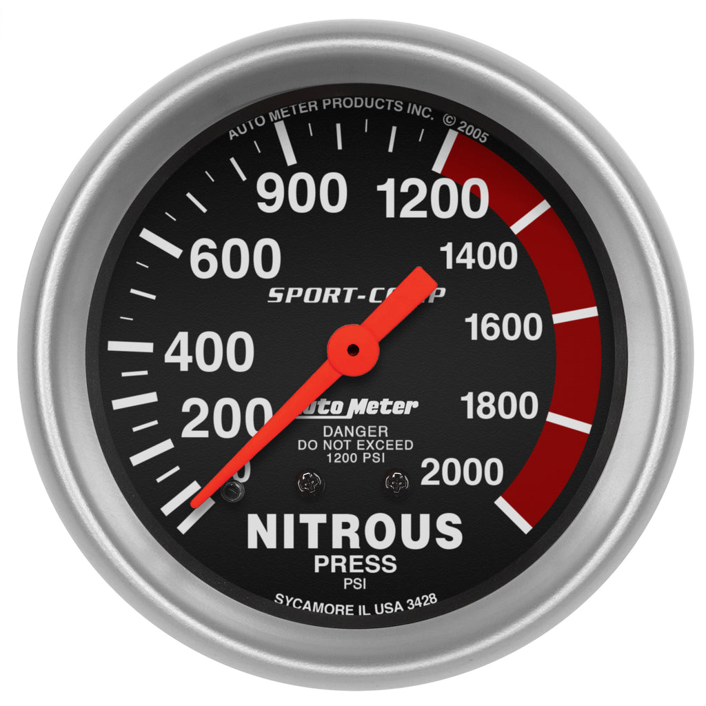 AutoMeter 3428 GAUGE, NITROUS PRESSURE, 2 5/8", 2000PSI, MECHANICAL, SPORT-COMP