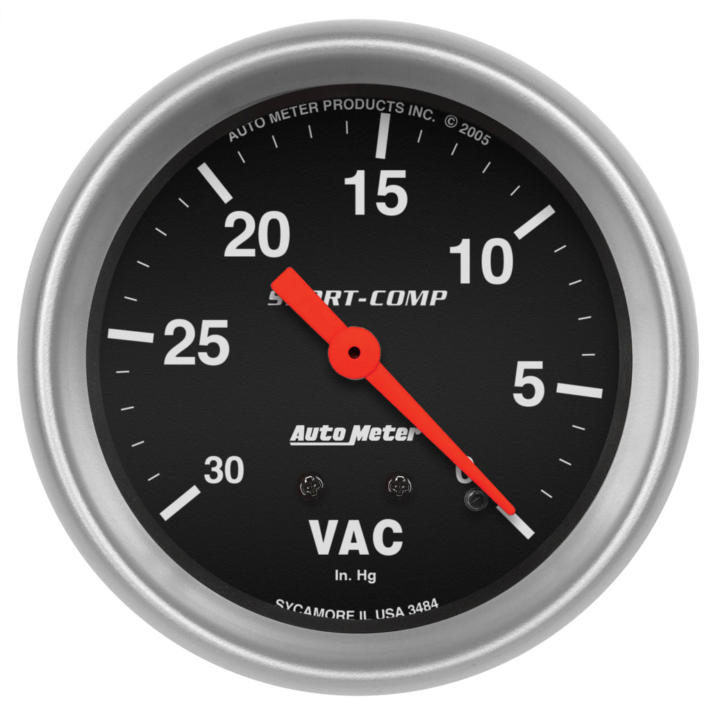 AutoMeter 3484 GAUGE, VACUUM, 2 5/8", 30INHG, MECHANICAL, SPORT-COMP