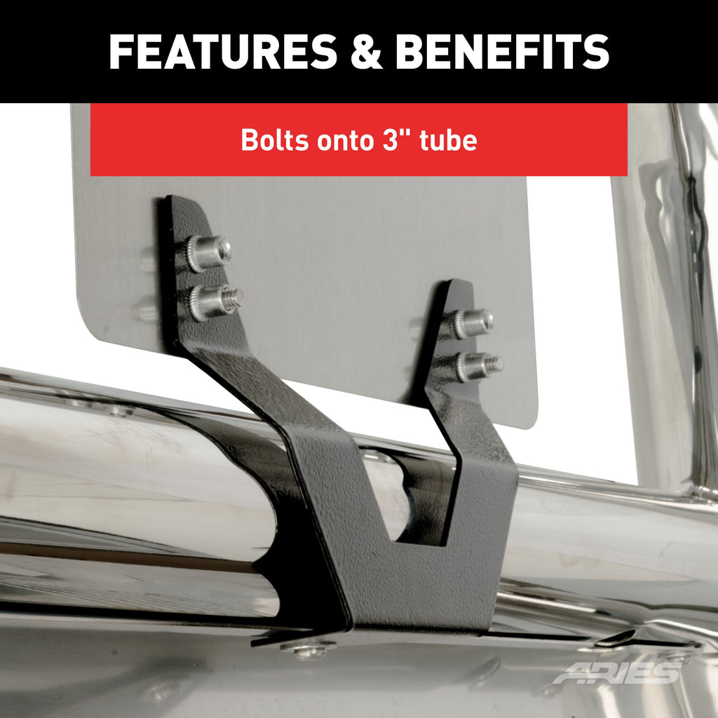 ARIES 35-0000 3" Bull Bar License Plate Bracket