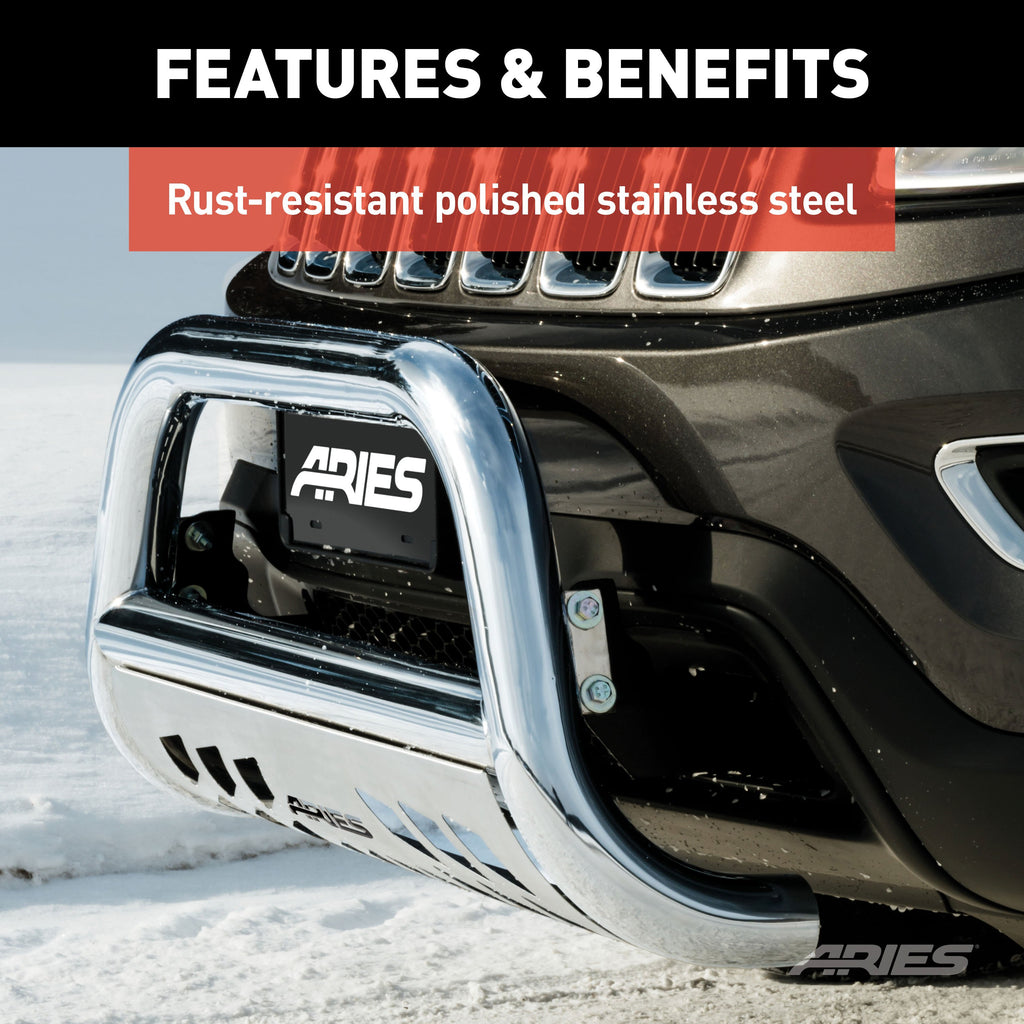 ARIES 35-3006 3" Polished Stainless Bull Bar, Select Ford F-250, F-350 Super Duty for Select Ford F-250