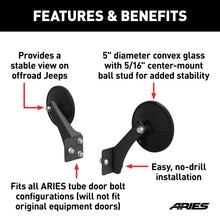 Load image into Gallery viewer, ARIES 3500300 Offroad Jeep Wrangler Tube Door Mirrors (2-Pack) for Select Jeep Wrangler