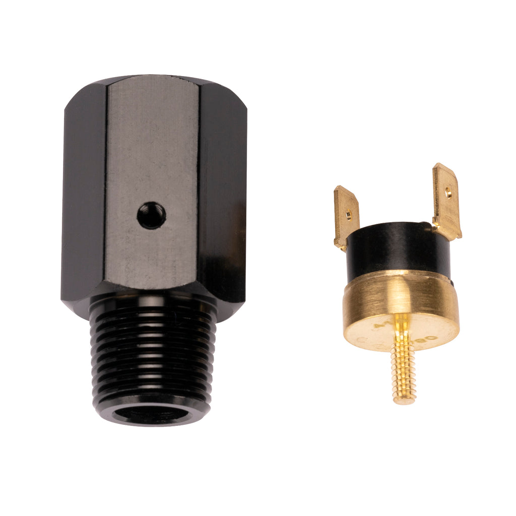 Derale 35030 190° F Inline thermal switch. 3/8" NPT Black Anodized.