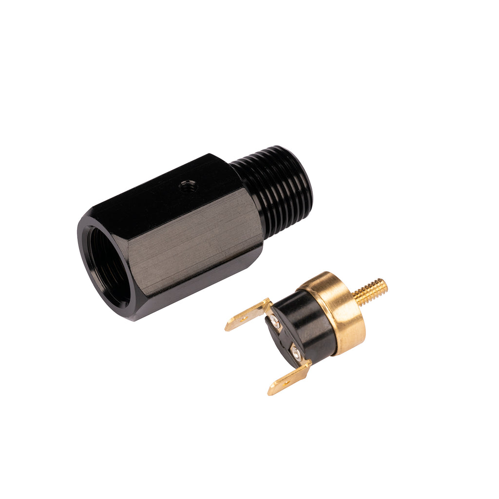 Derale 35030 190° F Inline thermal switch. 3/8" NPT Black Anodized.