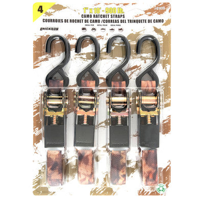 Erickson Straps & Tie Downs 01419 4 Pk 1" X 10' 900 Lb Camo Ratchet Strap