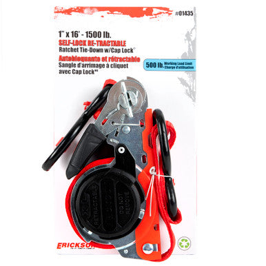 Erickson Straps & Tie Downs 01435 1" X 16' Self Locking Retractable Strap
