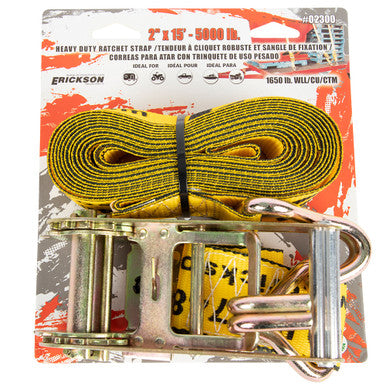 Erickson Straps & Tie Downs 02300 2"X15' 5000 Lb Ratchet Strap Yellow