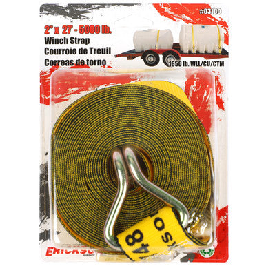 Erickson Straps & Tie Downs 03100 2" X 27' Winch Strap J/Hk