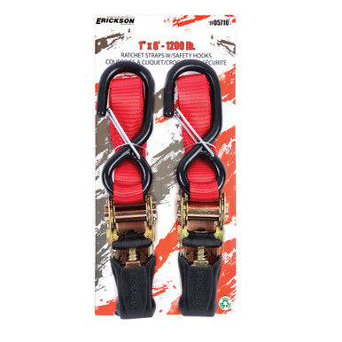 Erickson Straps & Tie Downs 05710 1"X6' 1200 Lb Hd Motorcycle Strap W/ Safety Hks Red