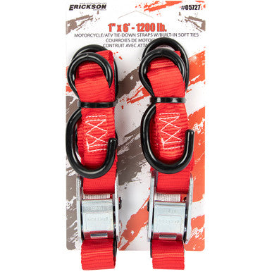 Erickson Straps & Tie Downs 05727 2 Pk 1"X6' 1200 Lb Motorcycle/Atv Cam Strap W/ Built In Soft Tie - Red