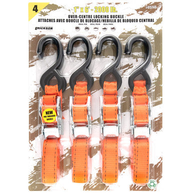 Erickson Straps & Tie Downs 05740 4 Pk1"X6' 2000 Lb Sportsman Tie Down Hunter Orange
