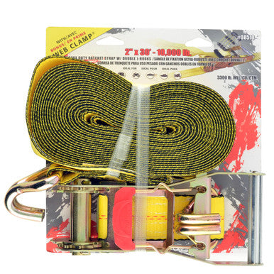 Erickson Straps & Tie Downs 08510 2" X 30' 10,000 Lb Long Handle Ratchet Strap W/  Double J Hooks