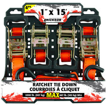Load image into Gallery viewer, Erickson Straps &amp; Tie Downs 31416 4 Pk 1"X15' 2000 Lb Ratcheting Tie Downs Orange