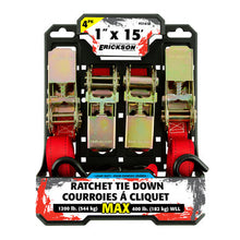 Load image into Gallery viewer, Erickson Straps &amp; Tie Downs 31418 4 Pk 1"X15' 1200 Lb Ratcheting Tie Downs Red