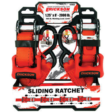 Erickson Straps & Tie Downs 31423 2 Pk 1 1/4" X 8' 2000 Lb Sliding Ratchets
