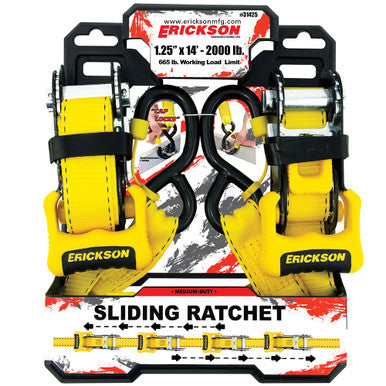 Erickson Straps & Tie Downs 31425 2 Pk 1 1/4" X 14' 2000 Lb Sliding Ratchets