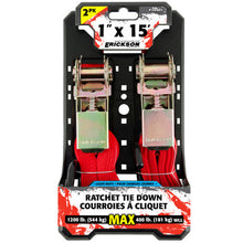 Load image into Gallery viewer, Erickson Straps &amp; Tie Downs 34401 2 Pk 1"X15' 1200 Lb Ratcheting Tie Downs Red