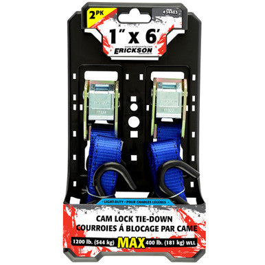 Erickson Straps & Tie Downs 34403 2 Pk 1"X6' 1200 Lb Cam Lock Tie Downs Blue
