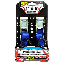 Load image into Gallery viewer, Erickson Straps &amp; Tie Downs 34403 2 Pk 1"X6' 1200 Lb Cam Lock Tie Downs Blue