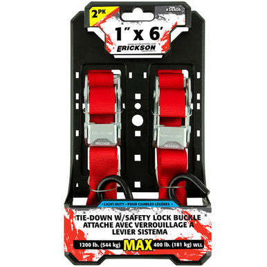 Erickson Straps & Tie Downs 34406 2 Pk 1"X6' 1200 Lb Over-Centre Buckle