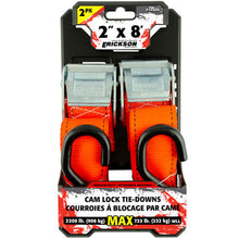 Load image into Gallery viewer, Erickson Straps &amp; Tie Downs 34409 2 Pk 2"X8' 2200 Lb Cam Lock Tie Down Yellow