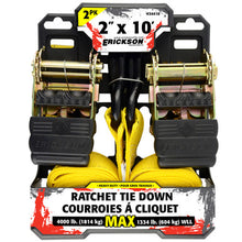 Load image into Gallery viewer, Erickson Straps &amp; Tie Downs 34410 2 Pk 2"X10' 4000 Lb Ratcheting Tie Downs Yellow