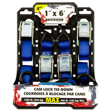 Erickson Straps & Tie Downs 35605 4 Pk 1"X6' 1200 Lb Cam Lock Tie Downs Blue