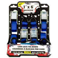 Load image into Gallery viewer, Erickson Straps &amp; Tie Downs 35605 4 Pk 1"X6' 1200 Lb Cam Lock Tie Downs Blue