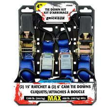 Load image into Gallery viewer, Erickson Straps &amp; Tie Downs 35606 4 Pk Combo Pack 2 Pk 1&quot;X15&#39; 1200Lb Ratchet 2 Pk 1&quot;X6&#39; 1200 Lb Cam Straps
