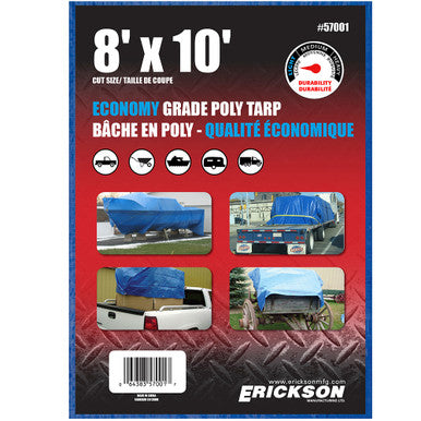 Erickson Straps & Tie Downs 57001 8'X10' Blue Economy Poly Tarp