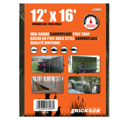 Erickson Straps & Tie Downs 57003 12'X16' Camo Mid Grade Poly Tarp