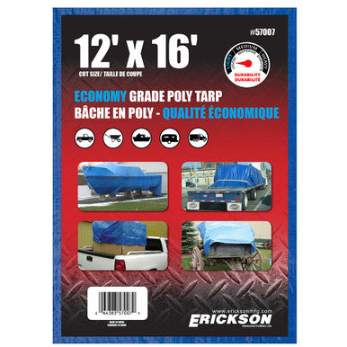 Erickson Straps & Tie Downs 57007 12'X16' Blue Economy Poly Tarp