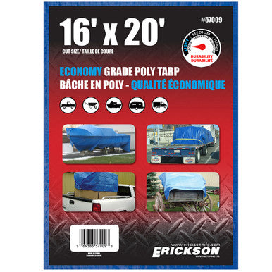 Erickson Straps & Tie Downs 57009 16'X20' Blue Economy Poly Tarp