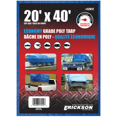 Erickson Straps & Tie Downs 57012 20'X40' Blue Economy Poly Tarp