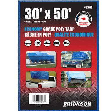 Erickson Straps & Tie Downs 57013 30'X50' Blue Economy Poly Tarp