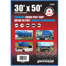 Load image into Gallery viewer, Erickson Straps &amp; Tie Downs 57013 30'X50' Blue Economy Poly Tarp