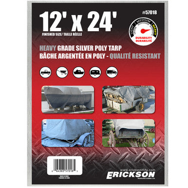 Erickson Straps & Tie Downs 57018 12'X24' Silver Heavy Grade Poly Tarp